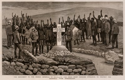 Monumentet for den kejserlige prins i Zululand, Zuluhøvding Geboodo sværger at beskytte mindesmærket mod vanhelligelse af Joseph Nash